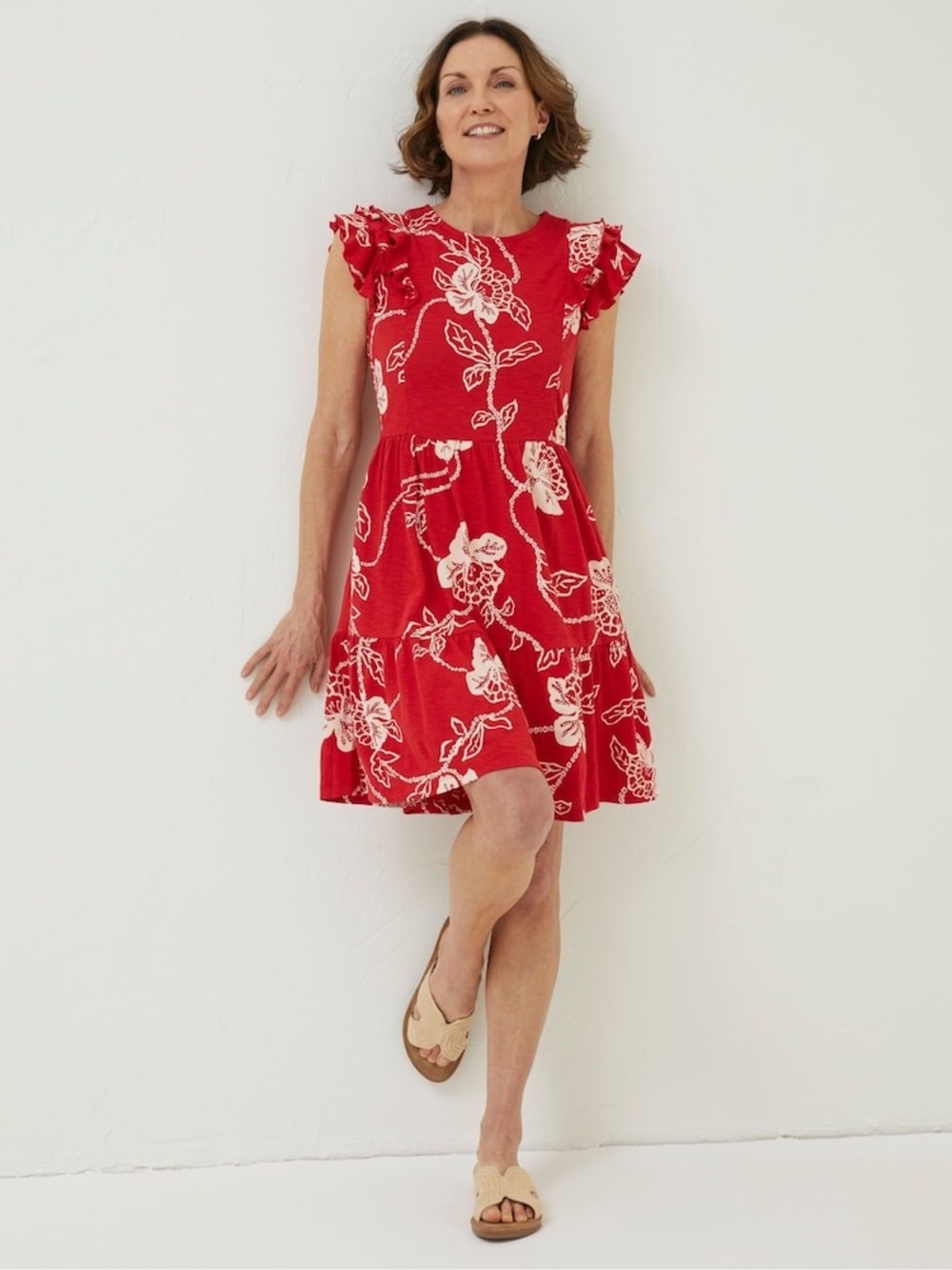 FatFace Red Laurie Batik Jersey Dress